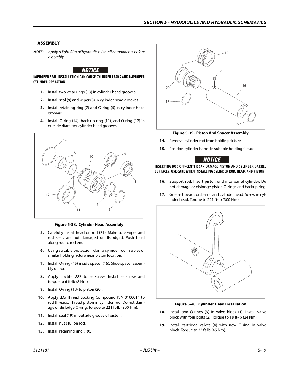 Cylinder head assembly -19, Piston and spacer assembly -19, Cylinder head installation -19 | JLG 510AJ Service Manual User Manual | Page 239 / 402