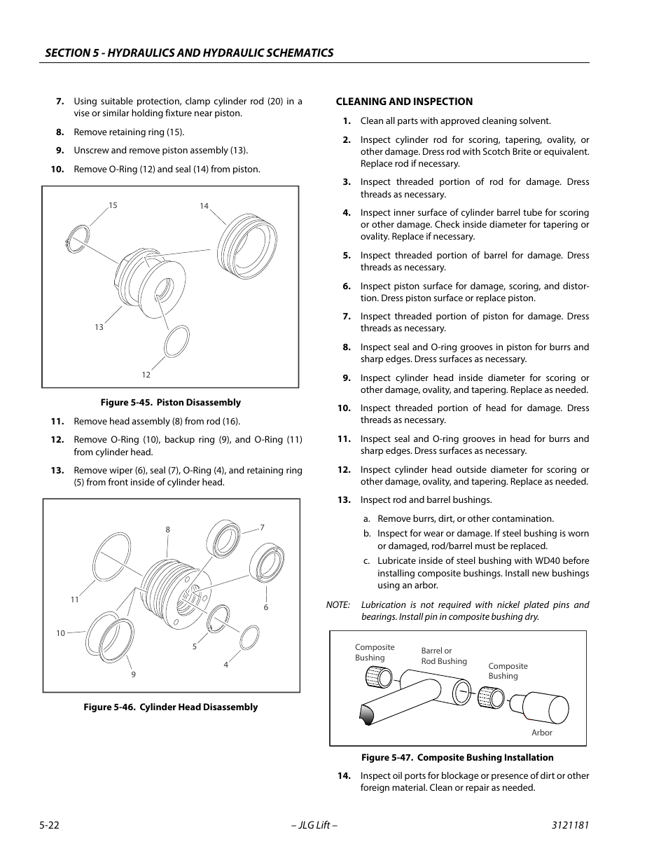 Piston disassembly -22, Cylinder head disassembly -22, Composite bushing installation -22 | JLG 510AJ Service Manual User Manual | Page 242 / 402