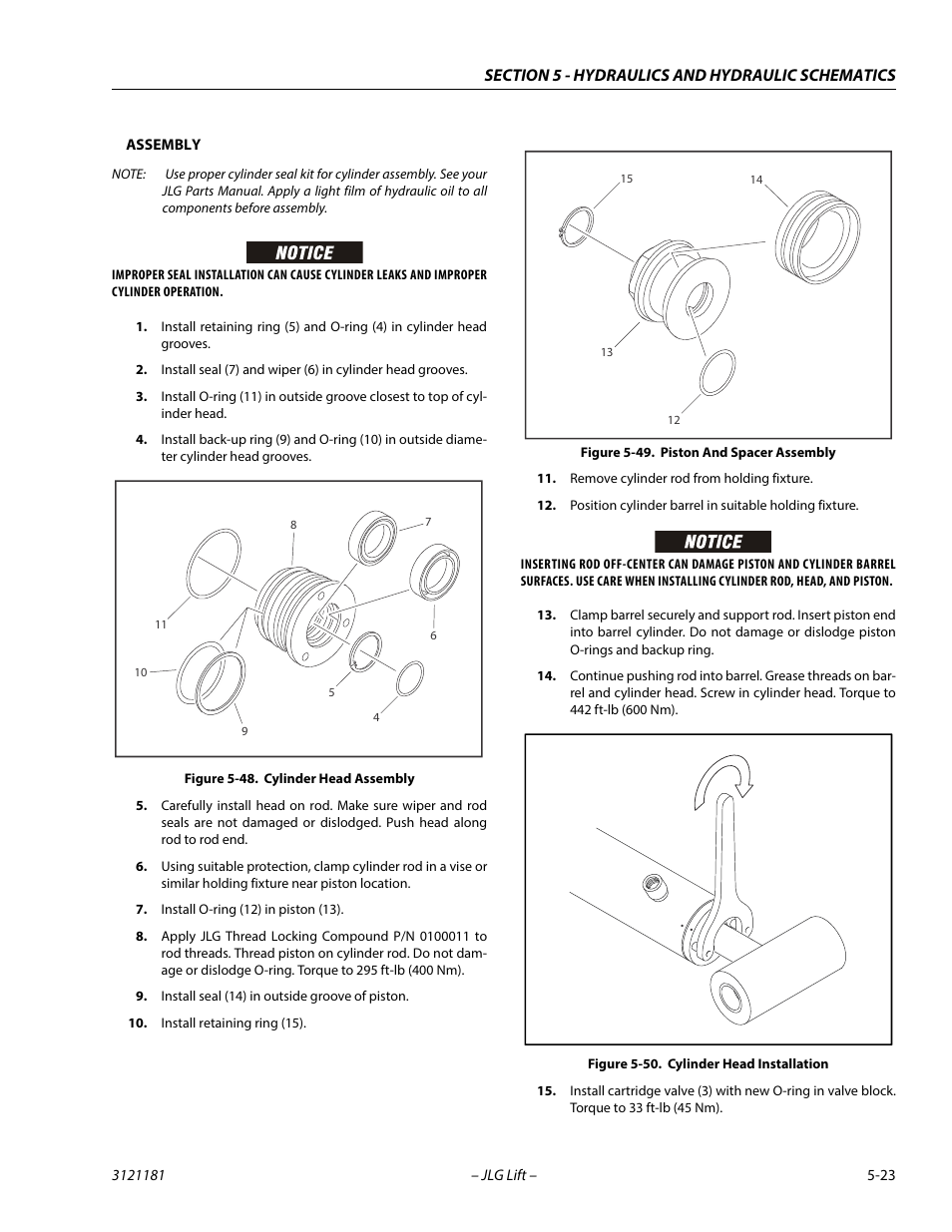 Cylinder head assembly -23, Piston and spacer assembly -23, Cylinder head installation -23 | JLG 510AJ Service Manual User Manual | Page 243 / 402