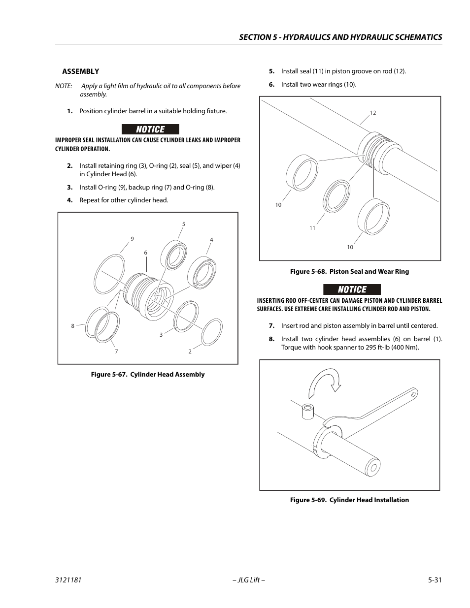 Cylinder head assembly -31, Piston seal and wear ring -31, Cylinder head installation -31 | JLG 510AJ Service Manual User Manual | Page 251 / 402