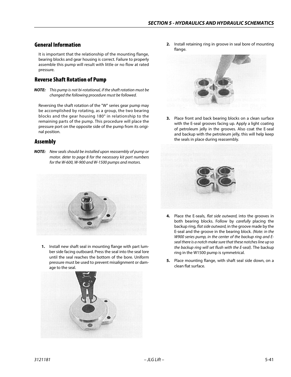 General information, Reverse shaft rotation of pump, Assembly | JLG 510AJ Service Manual User Manual | Page 261 / 402