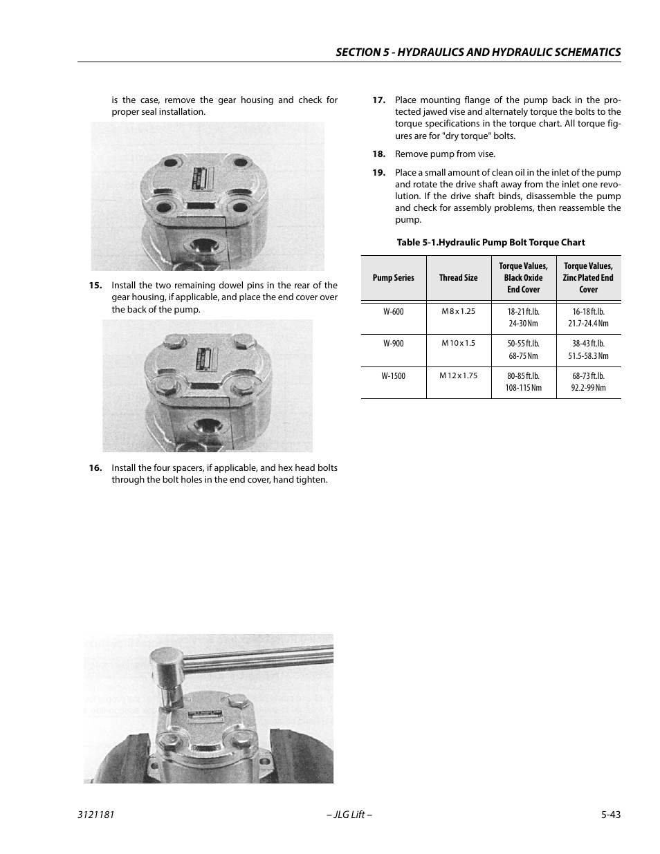 Hydraulic pump bolt torque chart -43 | JLG 510AJ Service Manual User Manual | Page 263 / 402