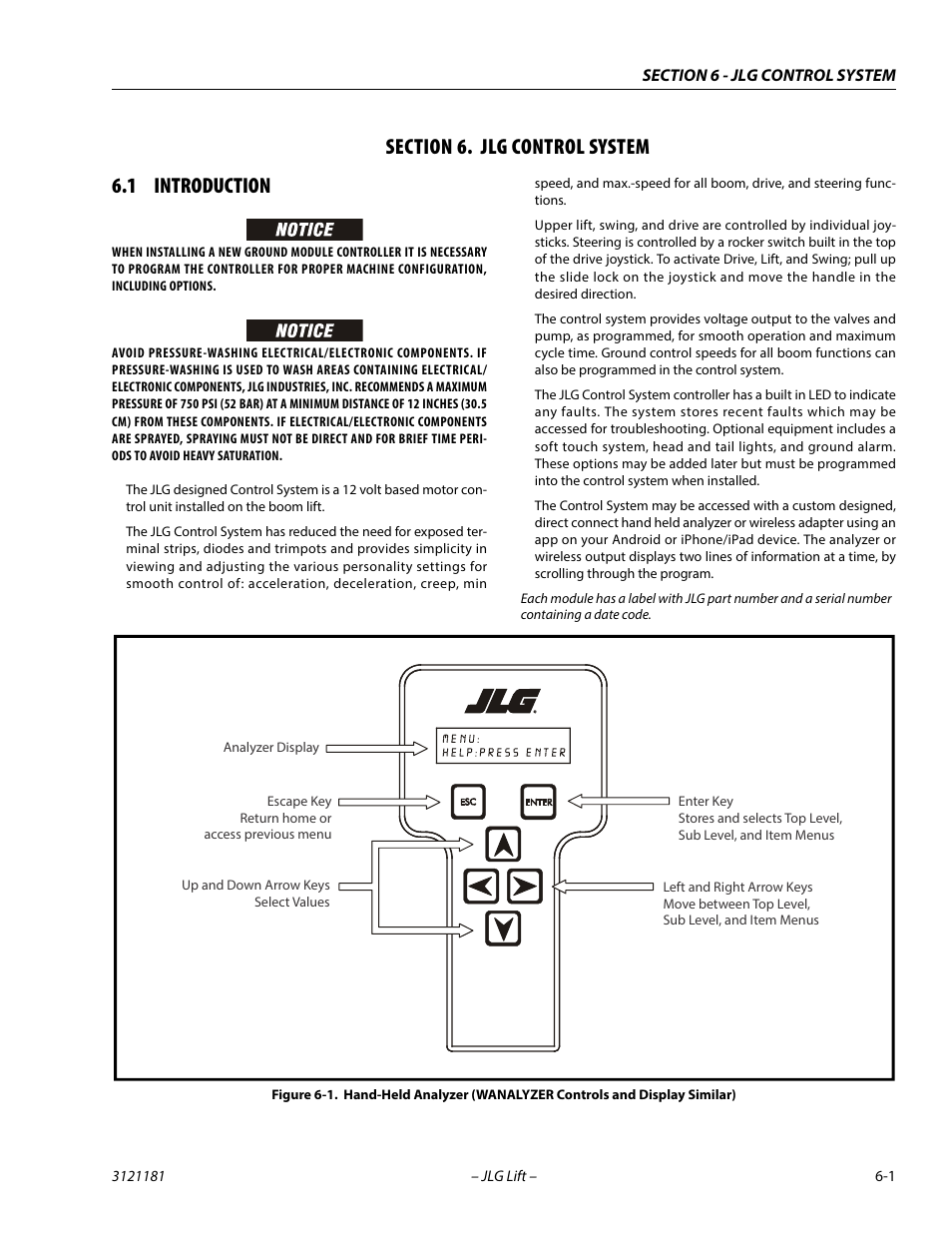 Section 6. jlg control system, 1 introduction, Section | 6 - jlg control system, Introduction -1 | JLG 510AJ Service Manual User Manual | Page 283 / 402