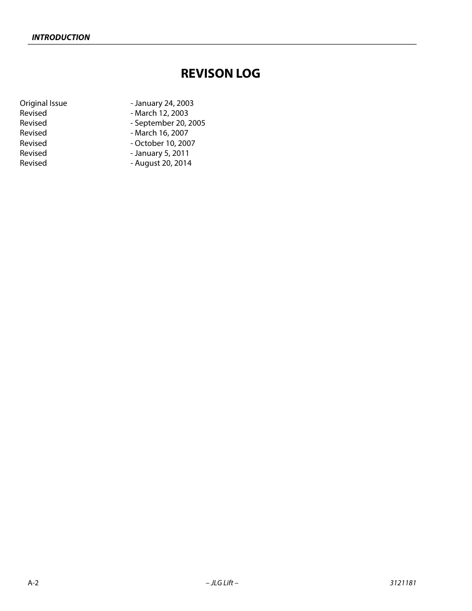 Revison log | JLG 510AJ Service Manual User Manual | Page 4 / 402