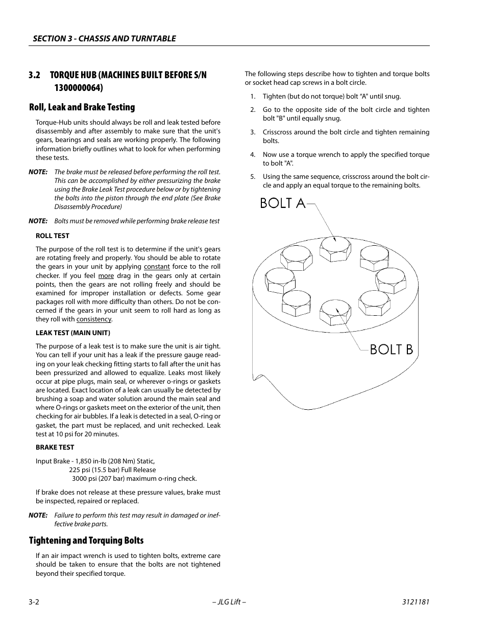 Roll, leak and brake testing, Tightening and torquing bolts | JLG 510AJ Service Manual User Manual | Page 44 / 402