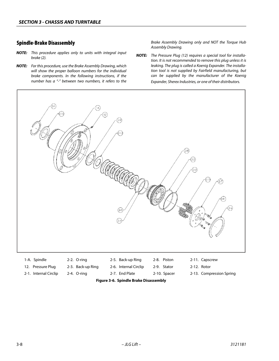 Spindle-brake disassembly, Spindle-brake disassembly -8, Spindle brake disassembly -8 | JLG 510AJ Service Manual User Manual | Page 50 / 402