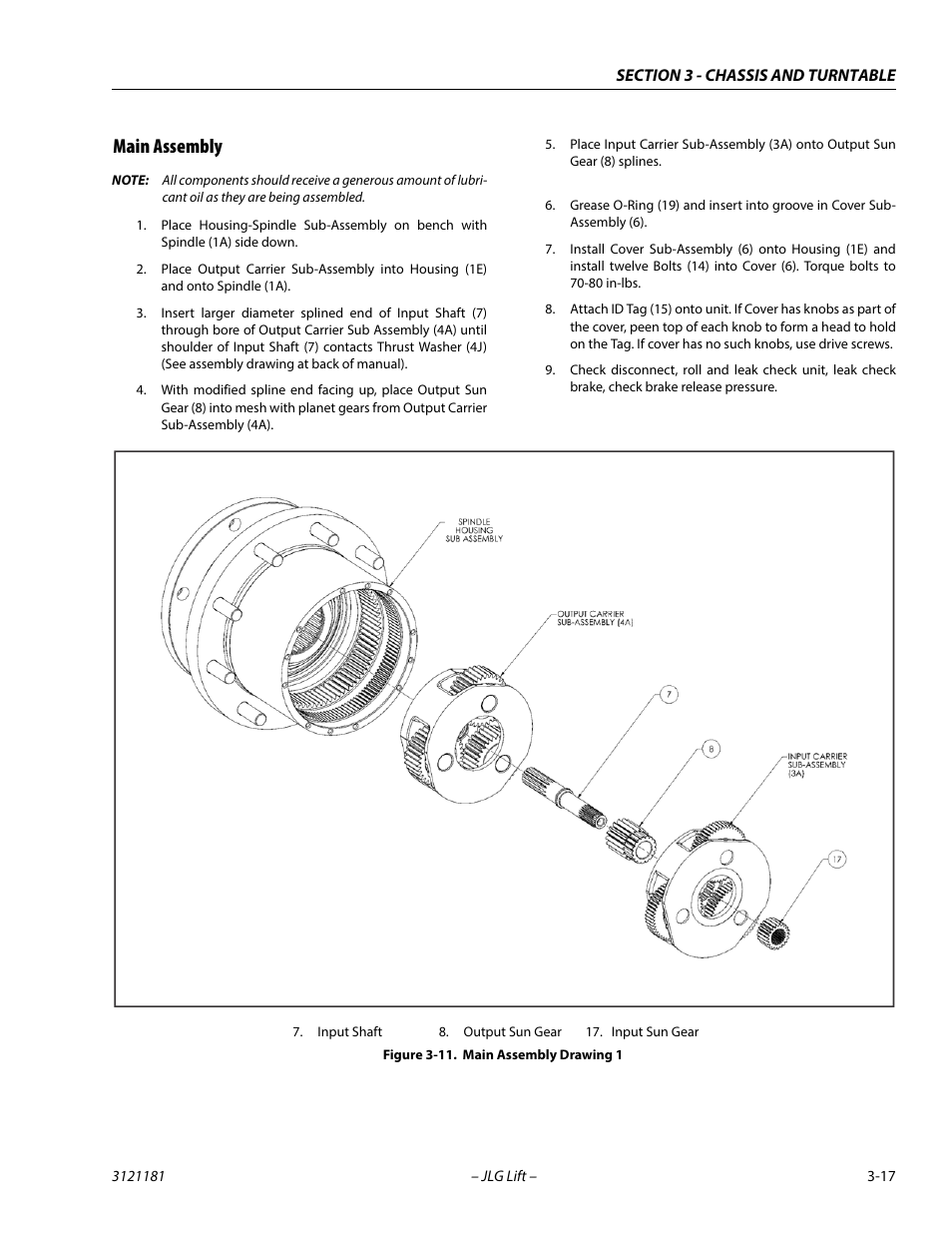 Main assembly, Main assembly -17, Main assembly drawing 1 -17 | JLG 510AJ Service Manual User Manual | Page 59 / 402