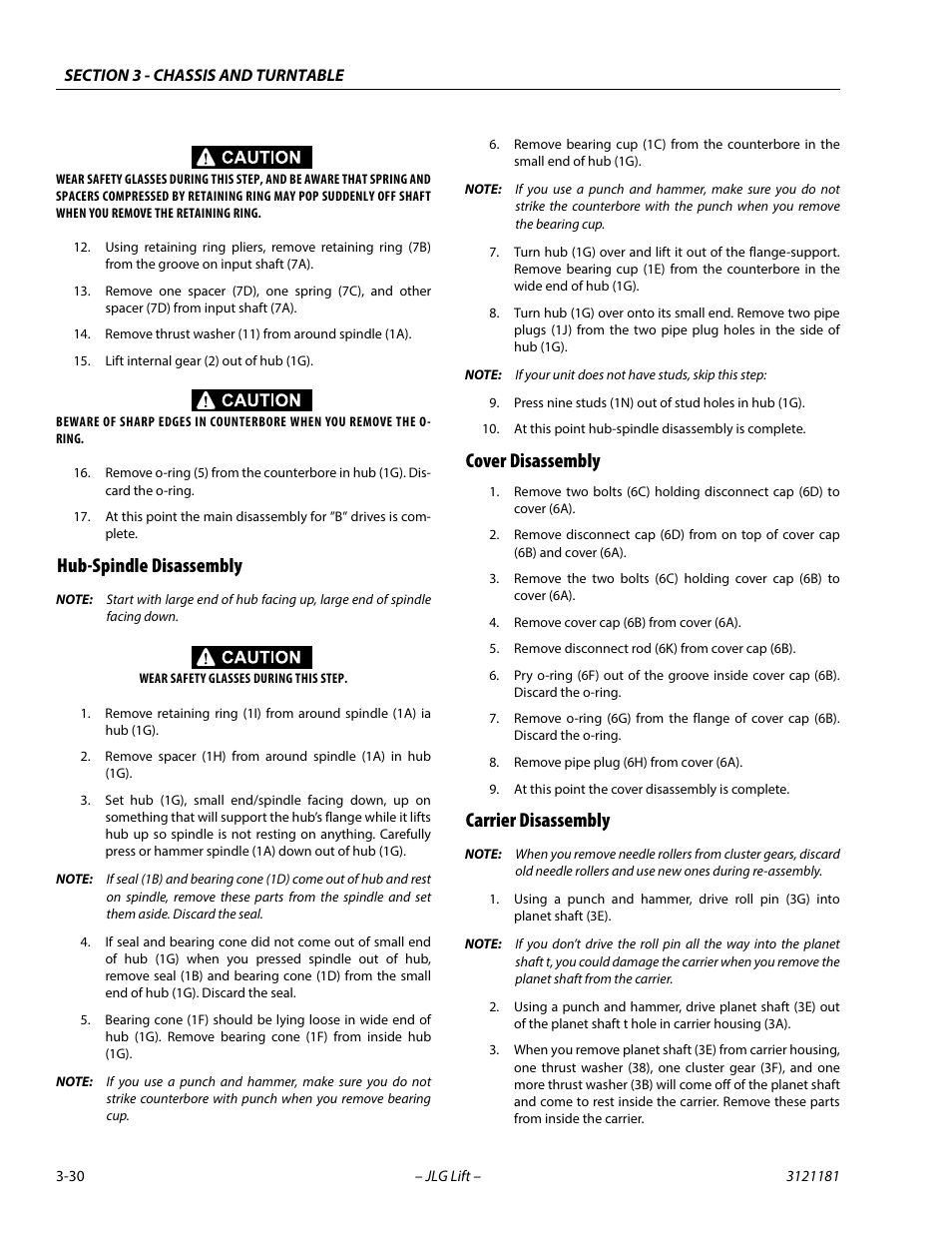 Hub-spindle disassembly, Cover disassembly, Carrier disassembly | JLG 510AJ Service Manual User Manual | Page 72 / 402