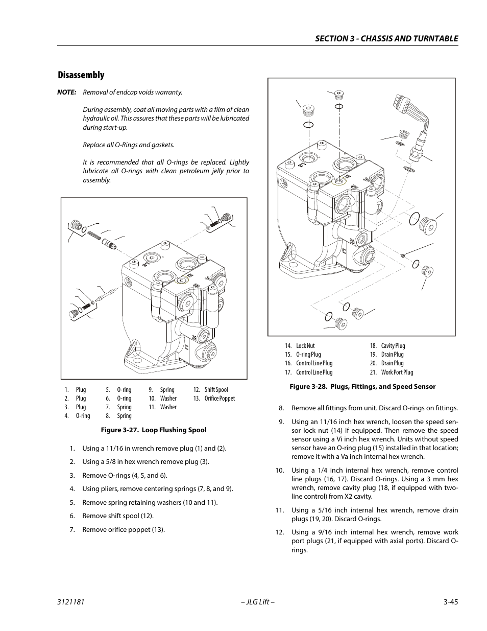 Disassembly, Disassembly -45, Loop flushing spool -45 | Plugs, fittings, and speed sensor -45 | JLG 510AJ Service Manual User Manual | Page 87 / 402