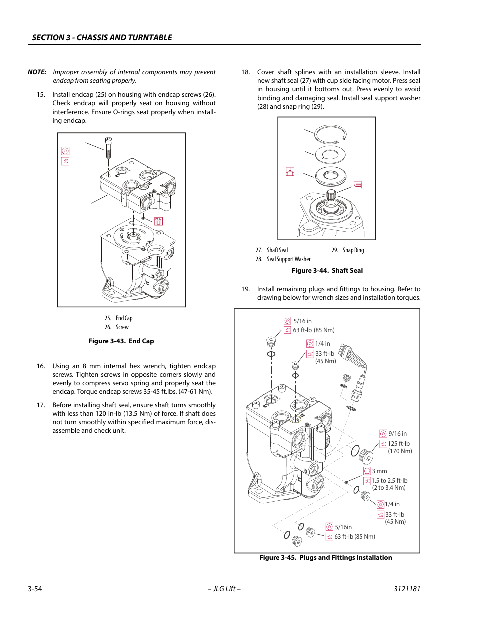 End cap -54, Shaft seal -54, Plugs and fittings installation -54 | JLG 510AJ Service Manual User Manual | Page 96 / 402