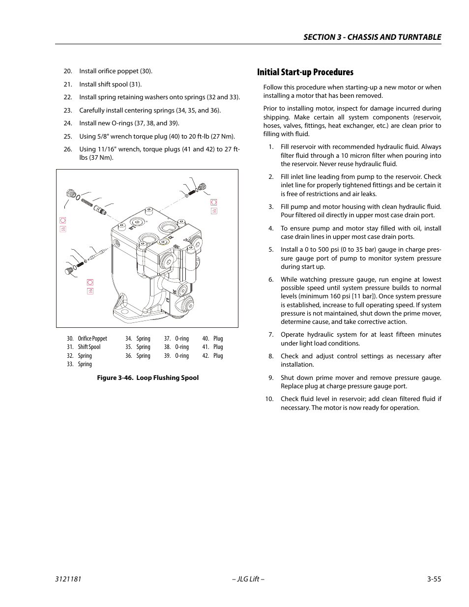 Initial start-up procedures, Initial start-up procedures -55, Loop flushing spool -55 | JLG 510AJ Service Manual User Manual | Page 97 / 402