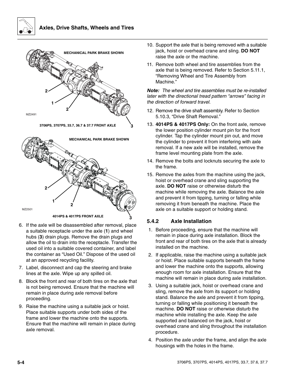 2 axle installation, Axle installation | JLG 4017PS Service Manual User Manual | Page 100 / 264
