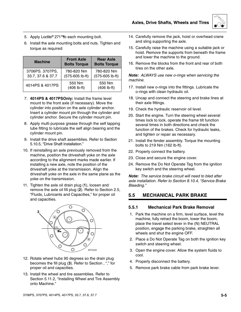 5 mechanical park brake, 1 mechanical park brake removal, Mechanical park brake | Mechanical park brake removal | JLG 4017PS Service Manual User Manual | Page 101 / 264