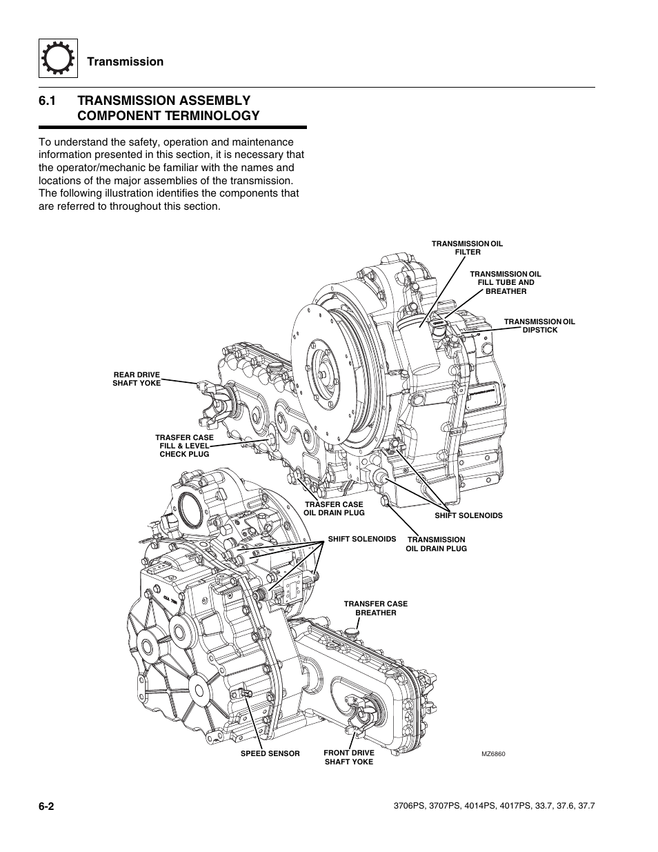 1 transmission assembly component terminology, Transmission assembly component terminology, Transmission | JLG 4017PS Service Manual User Manual | Page 112 / 264