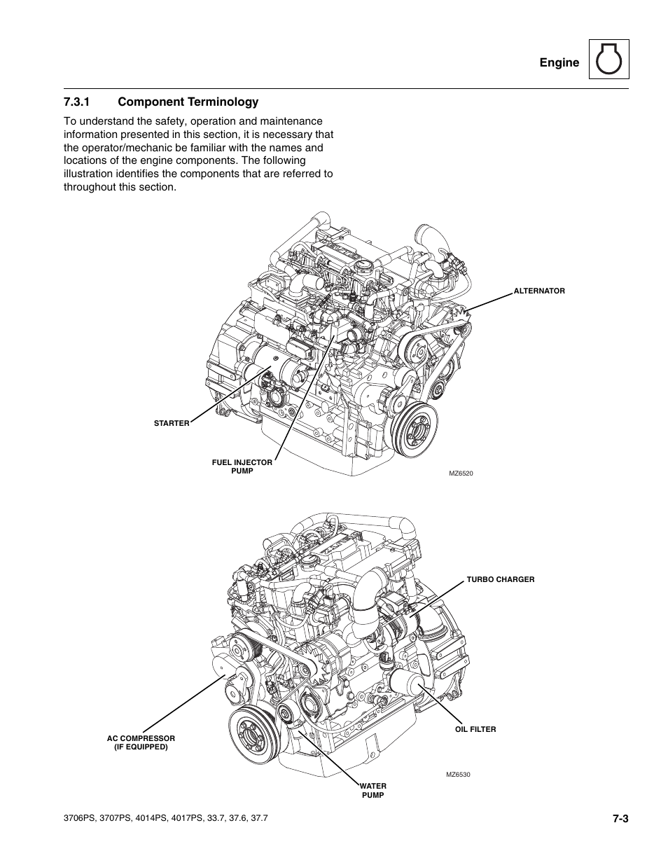 1 component terminology, Component terminology, Engine 7.3.1 component terminology | JLG 4017PS Service Manual User Manual | Page 119 / 264