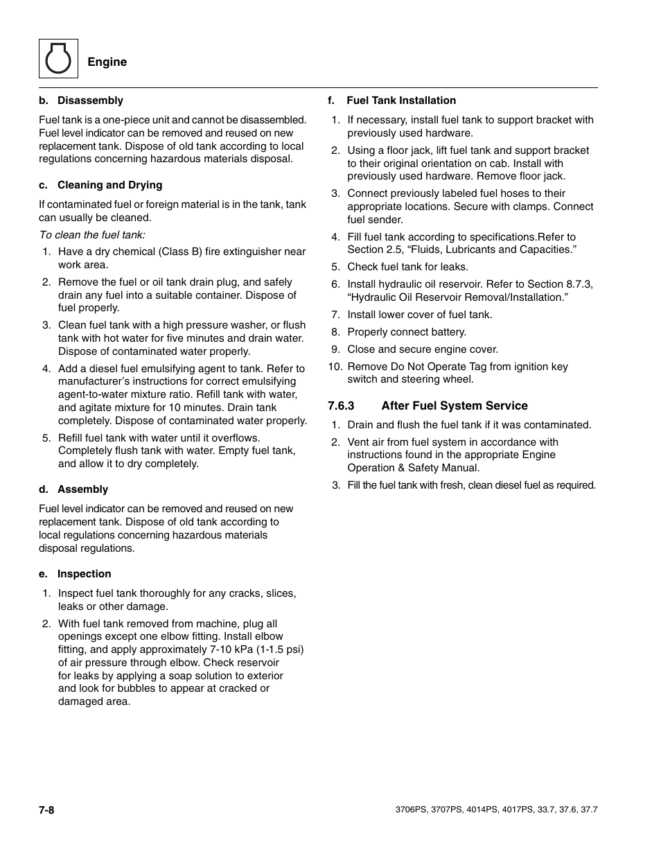 3 after fuel system service, After fuel system service | JLG 4017PS Service Manual User Manual | Page 124 / 264