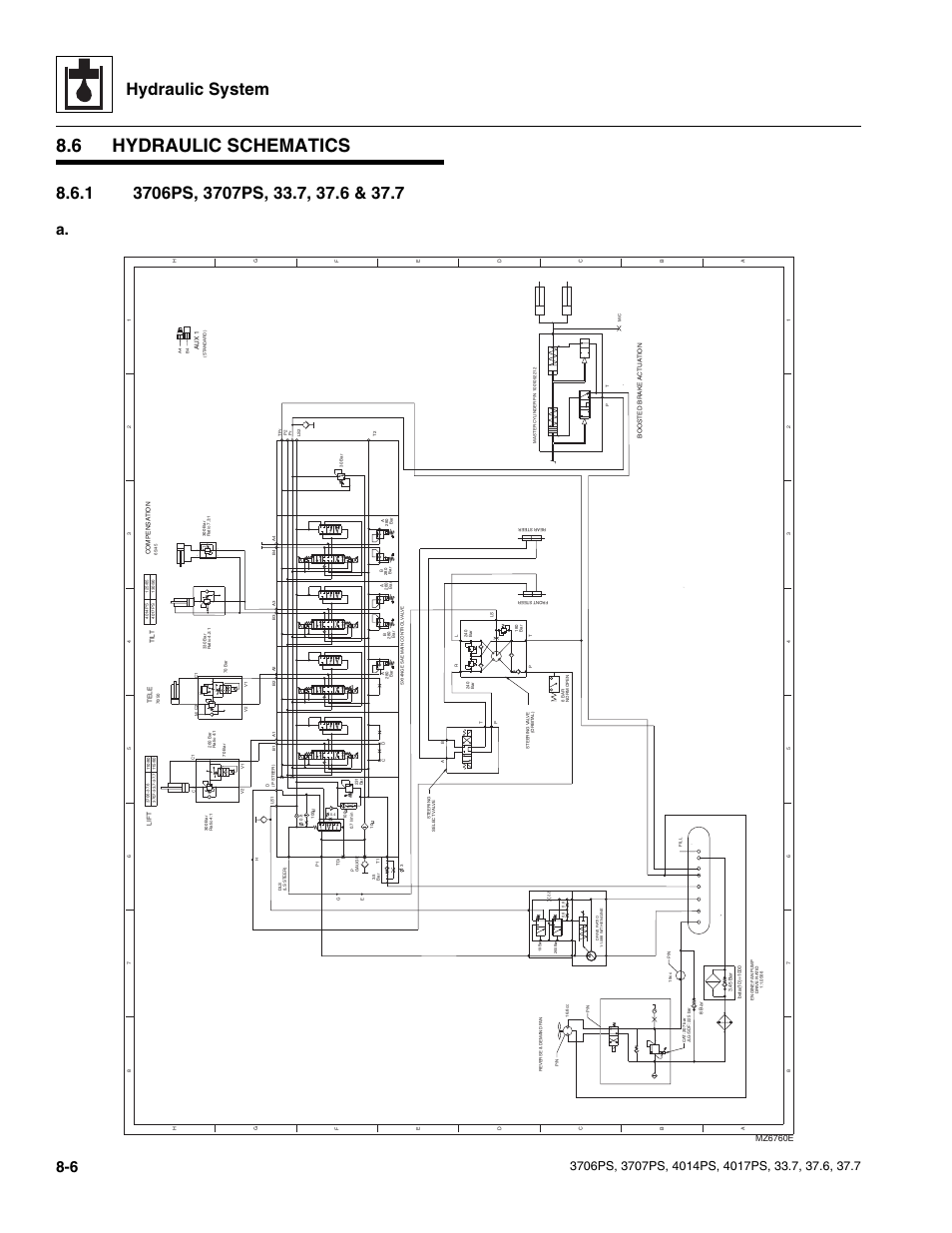 6 hydraulic schematics, 1 3706ps, 3707ps, 33.7, 37.6 & 37.7, Hydraulic schematics | 3706ps, 3707ps, 33.7, 37.6 & 37.7, Hydraulic system, C2 c1 v2 v1 | JLG 4017PS Service Manual User Manual | Page 138 / 264