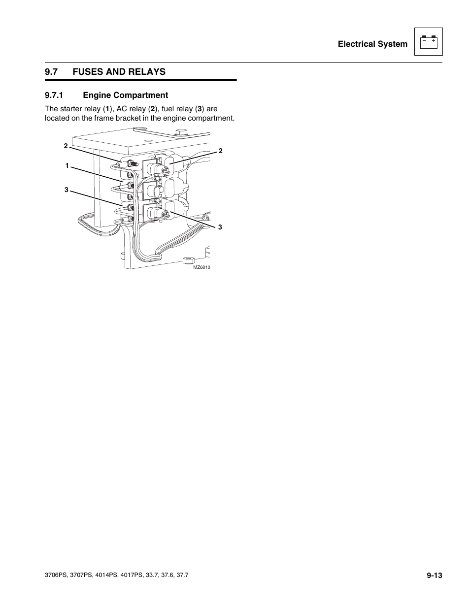 7 fuses and relays, 1 engine compartment, Fuses and relays | Engine compartment | JLG 4017PS Service Manual User Manual | Page 171 / 264
