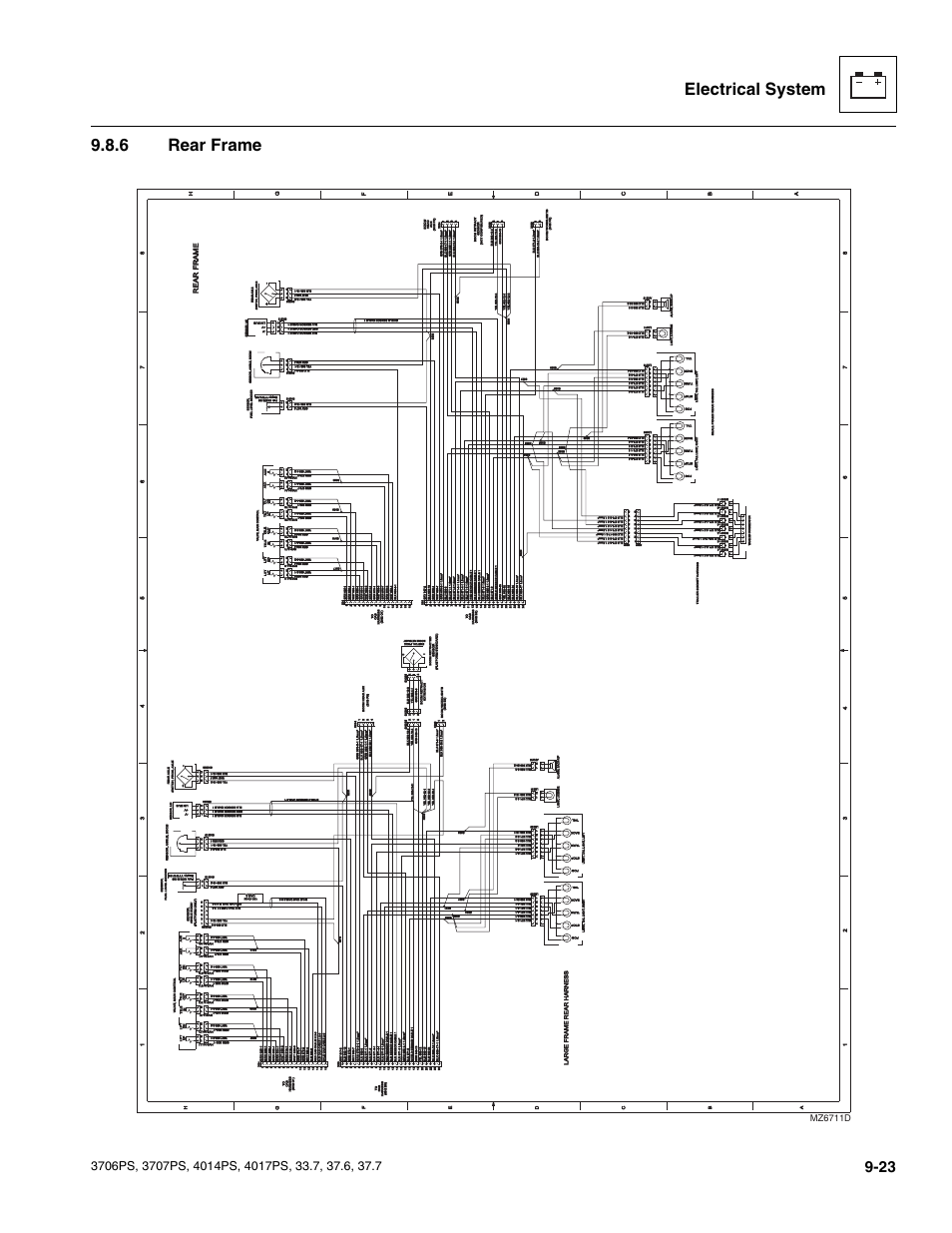 6 rear frame, Rear frame, Electrical system 9.8.6 rear frame | Mz6711d, Rear framerear frame | JLG 4017PS Service Manual User Manual | Page 181 / 264