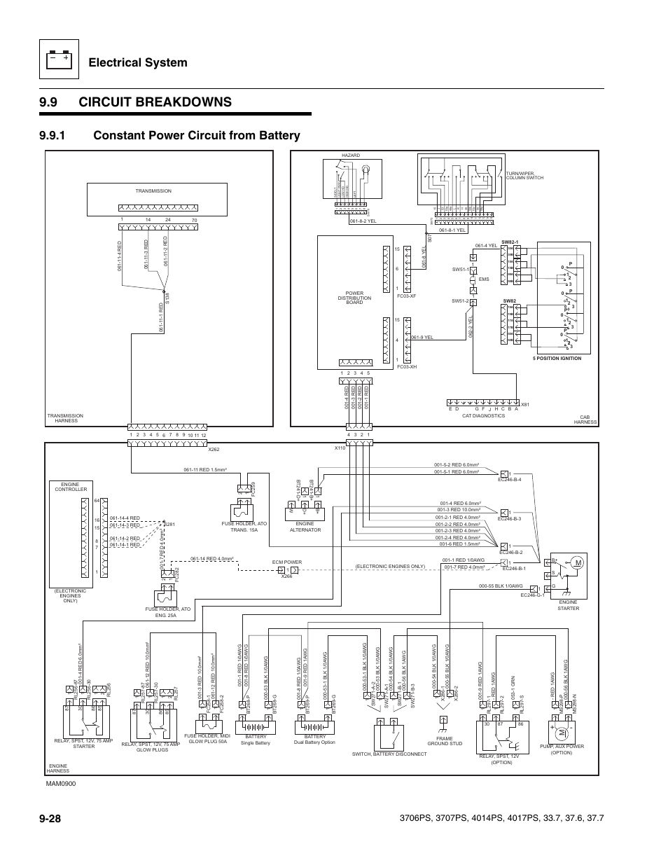 9 circuit breakdowns, 1 constant power circuit from battery, Circuit breakdowns | Constant power circuit from battery, Electrical system | JLG 4017PS Service Manual User Manual | Page 186 / 264