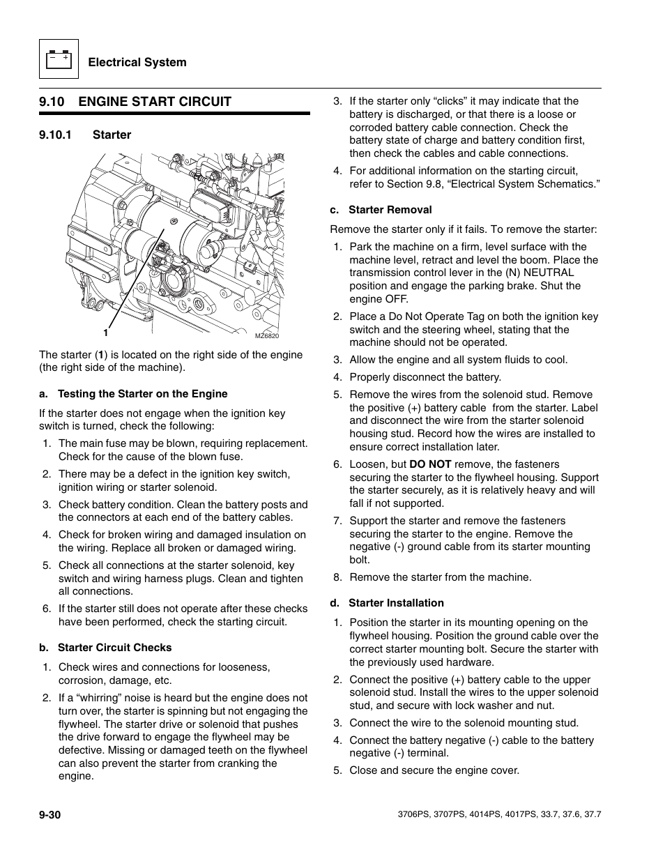 10 engine start circuit, 1 starter, Engine start circuit | Starter | JLG 4017PS Service Manual User Manual | Page 188 / 264