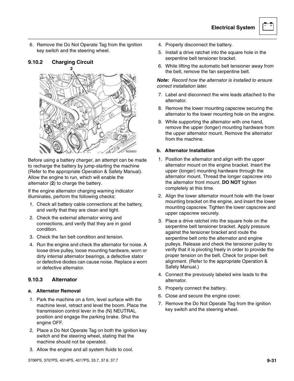 2 charging circuit, 3 alternator, Charging circuit | Alternator | JLG 4017PS Service Manual User Manual | Page 189 / 264