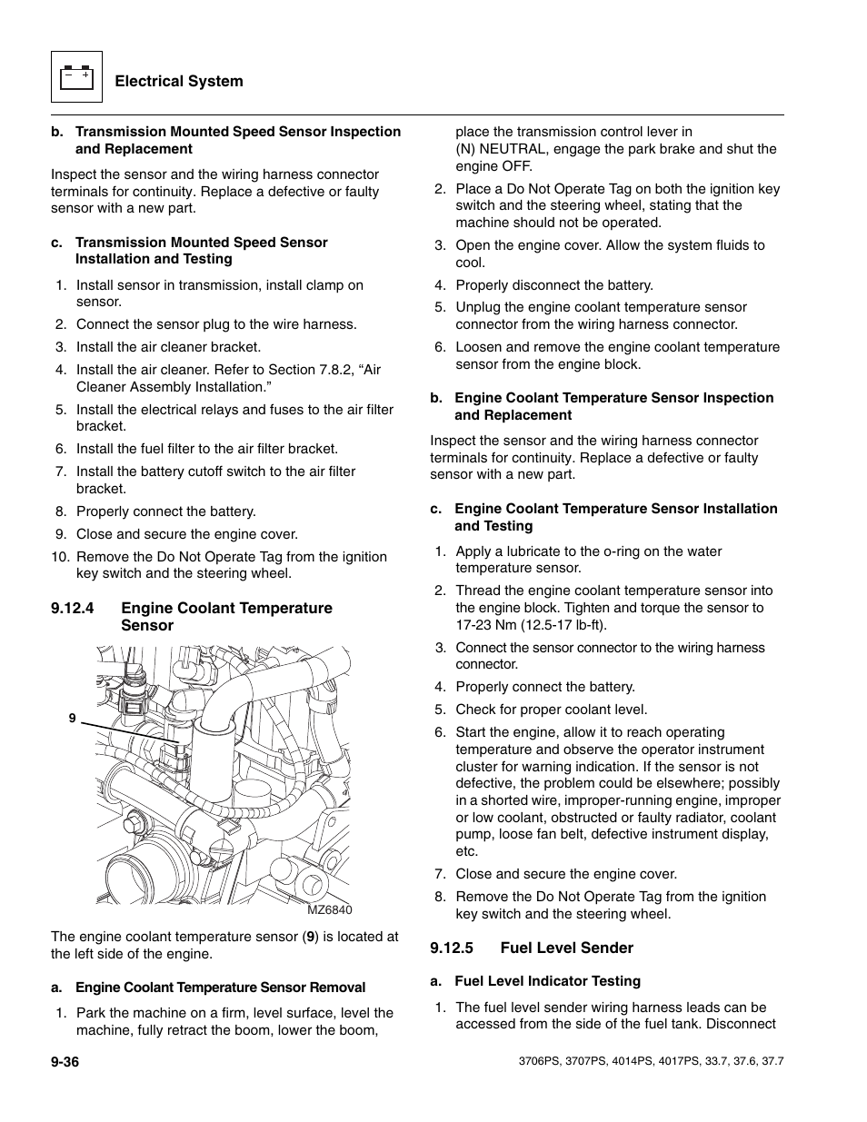4 engine coolant temperature sensor, 5 fuel level sender, Engine coolant temperature sensor | Fuel level sender | JLG 4017PS Service Manual User Manual | Page 194 / 264