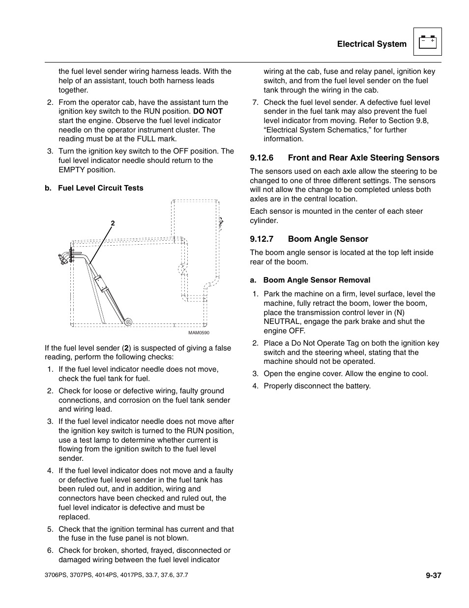 6 front and rear axle steering sensors, 7 boom angle sensor, Section | 7, “boom angle sensor, Front and rear axle steering sensors, Boom angle sensor | JLG 4017PS Service Manual User Manual | Page 195 / 264
