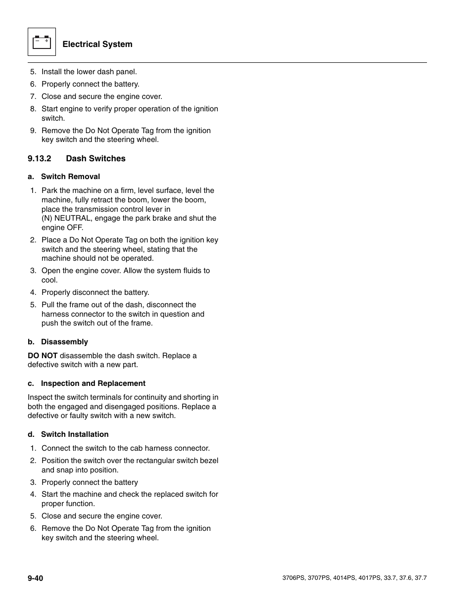 2 dash switches, Dash switches | JLG 4017PS Service Manual User Manual | Page 198 / 264