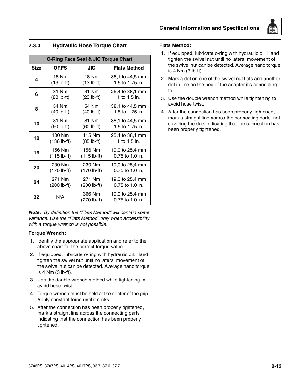 3 hydraulic hose torque chart, Hydraulic hose torque chart | JLG 4017PS Service Manual User Manual | Page 25 / 264