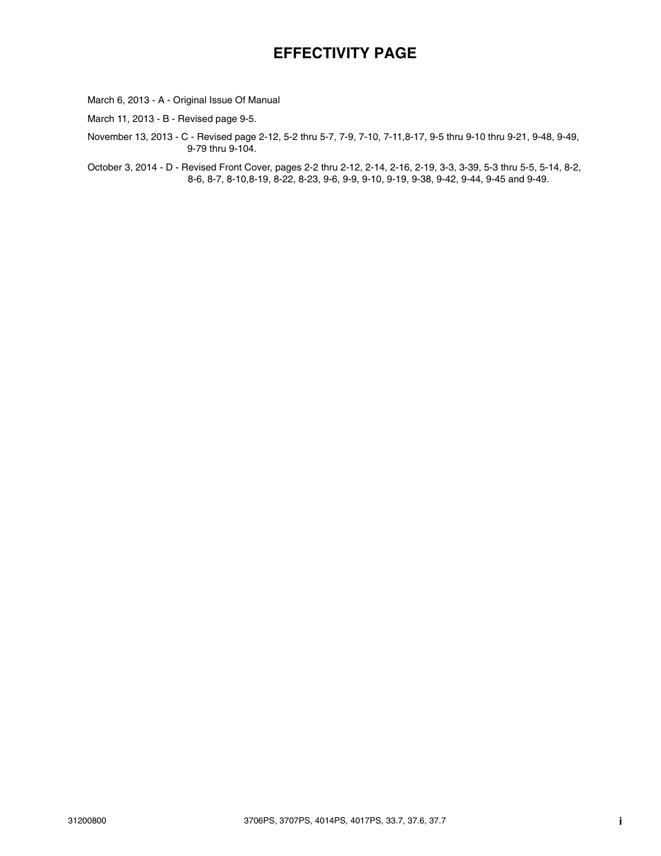 Effectivity page | JLG 4017PS Service Manual User Manual | Page 3 / 264