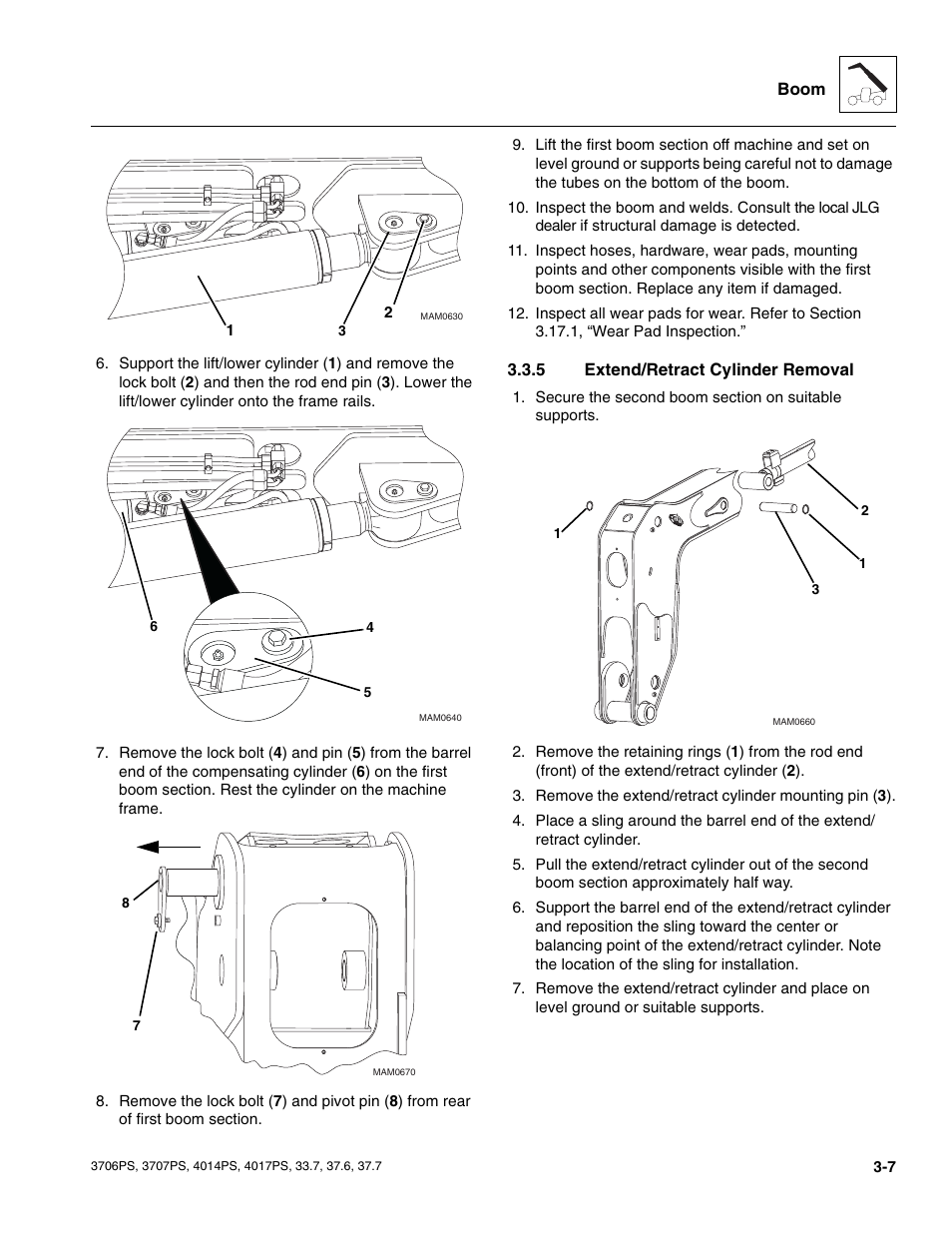 5 extend/retract cylinder removal, Extend/retract cylinder removal | JLG 4017PS Service Manual User Manual | Page 45 / 264
