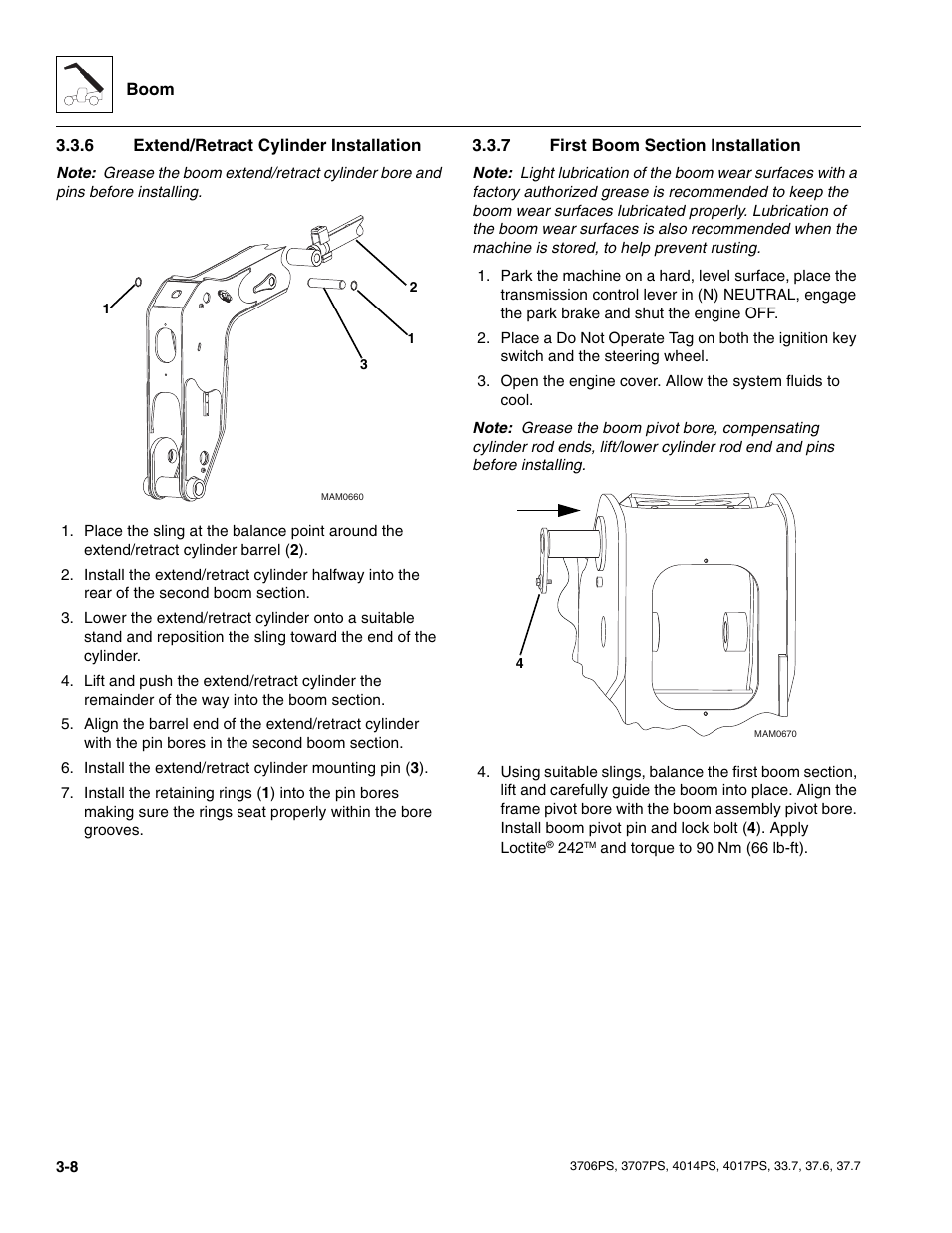 6 extend/retract cylinder installation, 7 first boom section installation, Extend/retract cylinder installation | First boom section installation | JLG 4017PS Service Manual User Manual | Page 46 / 264