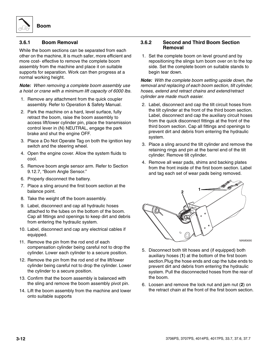 1 boom removal, 2 second and third boom section removal, Boom removal | Second and third boom section removal | JLG 4017PS Service Manual User Manual | Page 50 / 264