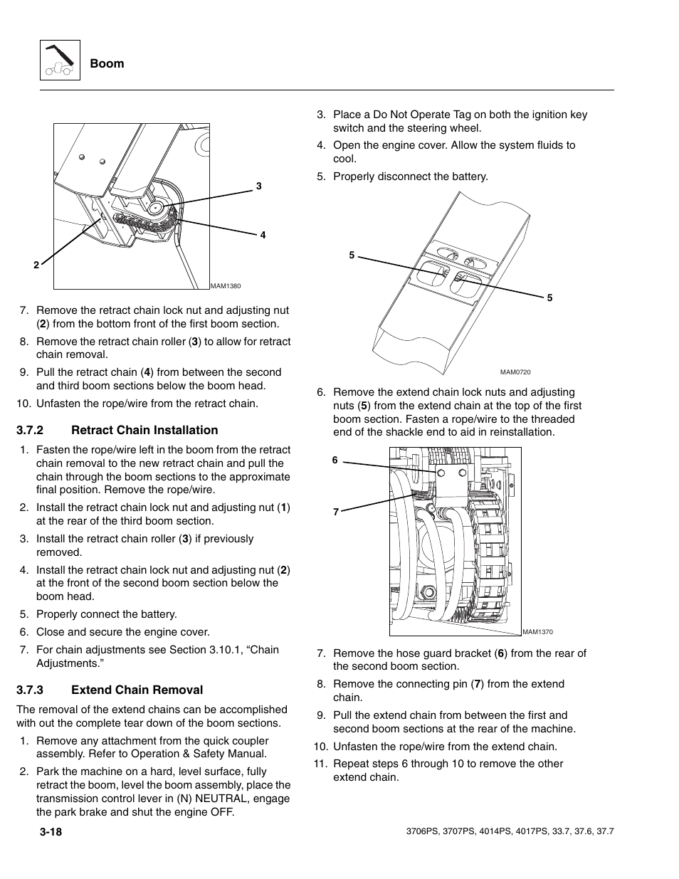 2 retract chain installation, 3 extend chain removal, Retract chain installation | Extend chain removal | JLG 4017PS Service Manual User Manual | Page 56 / 264