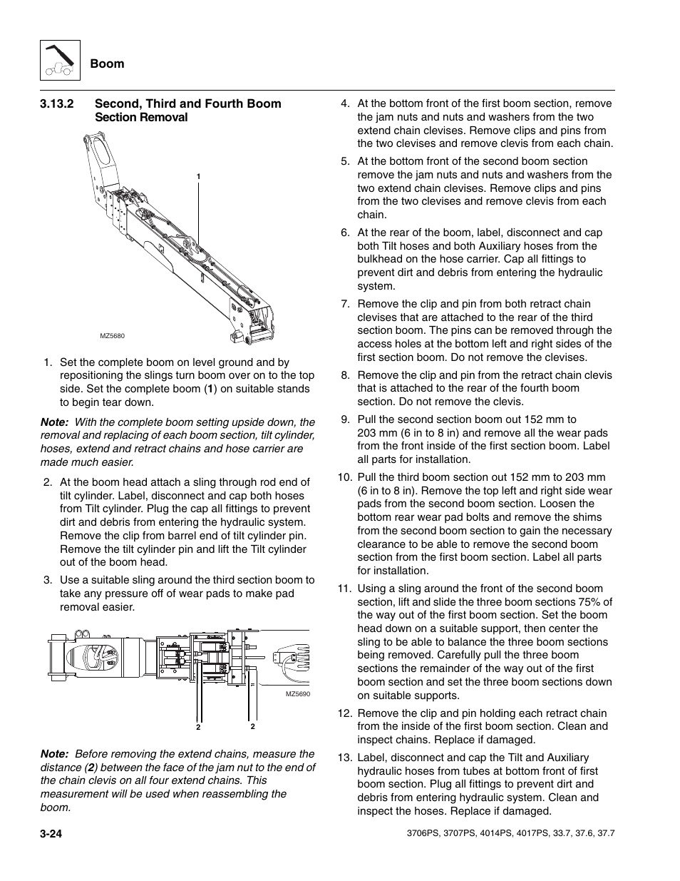 2 second, third and fourth boom section removal, Second, third and fourth boom section removal | JLG 4017PS Service Manual User Manual | Page 62 / 264