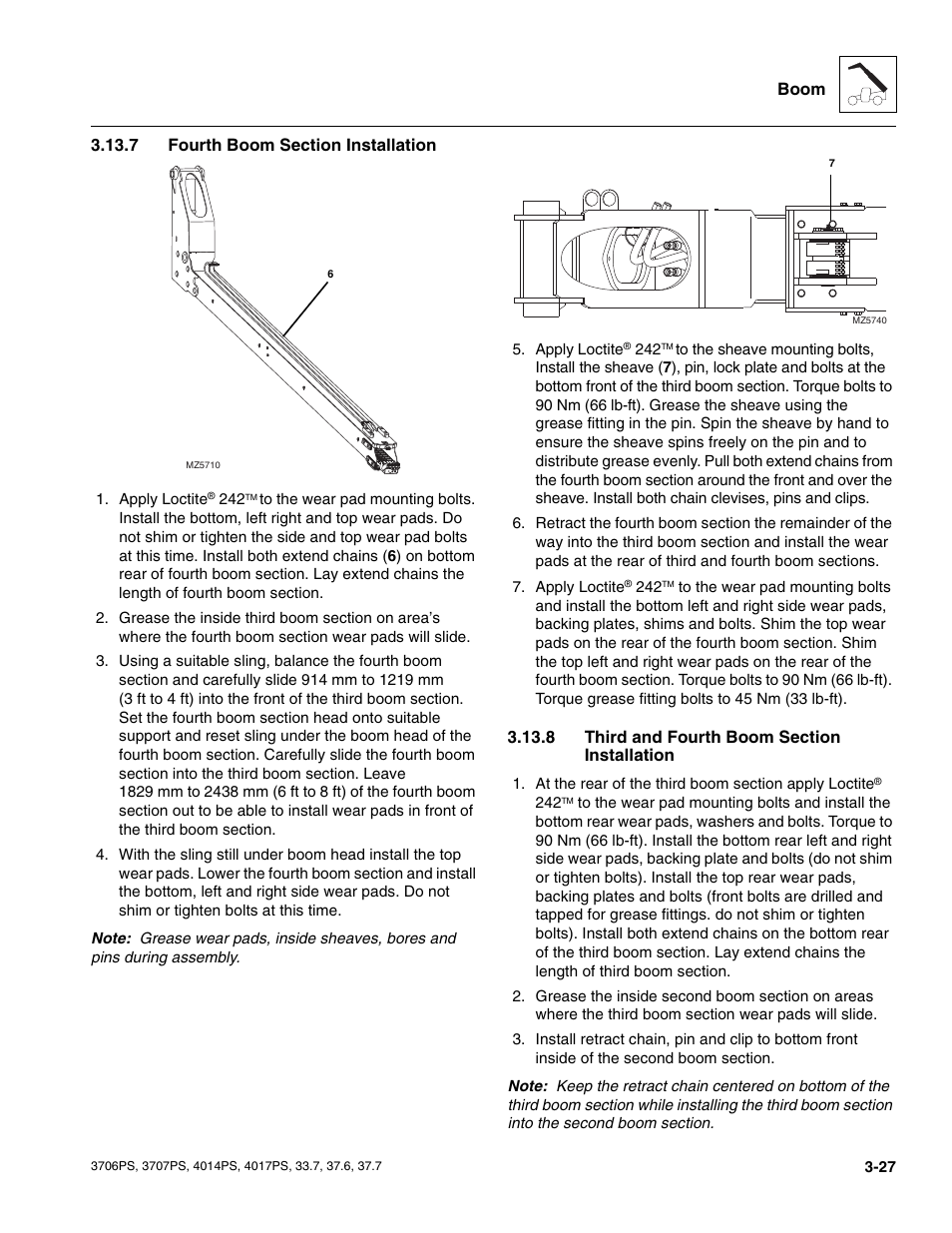 7 fourth boom section installation, 8 third and fourth boom section installation, Fourth boom section installation | Third and fourth boom section installation | JLG 4017PS Service Manual User Manual | Page 65 / 264
