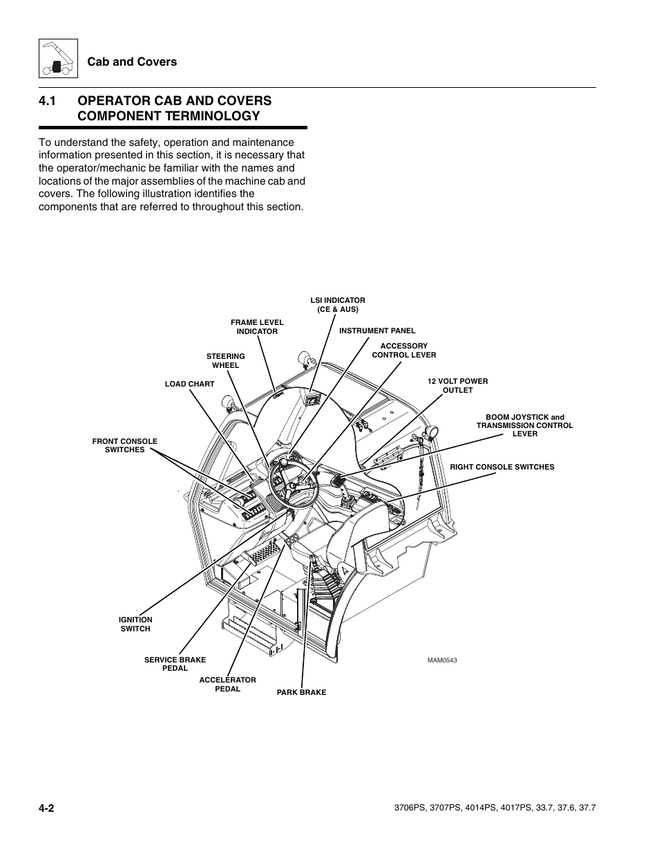 1 operator cab and covers component terminology, Operator cab and covers component terminology, Cab and covers | JLG 4017PS Service Manual User Manual | Page 86 / 264