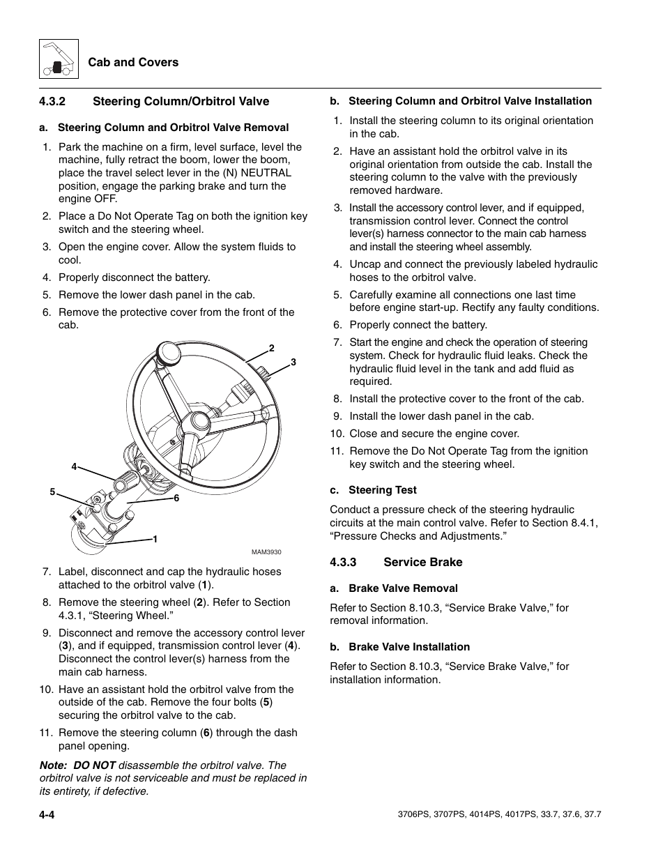 2 steering column/orbitrol valve, 3 service brake, Steering column/orbitrol valve | Service brake | JLG 4017PS Service Manual User Manual | Page 88 / 264