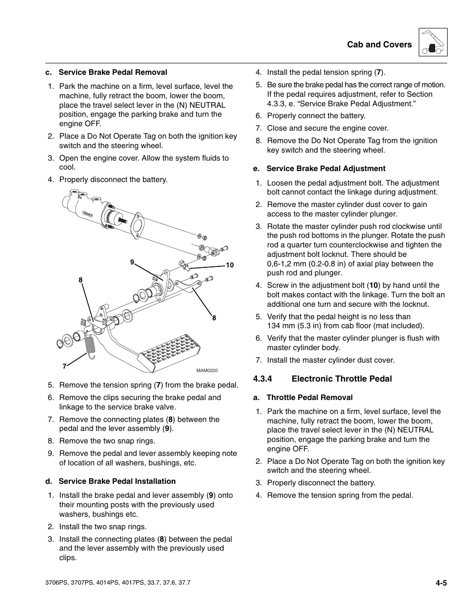 4 electronic throttle pedal, Electronic throttle pedal | JLG 4017PS Service Manual User Manual | Page 89 / 264
