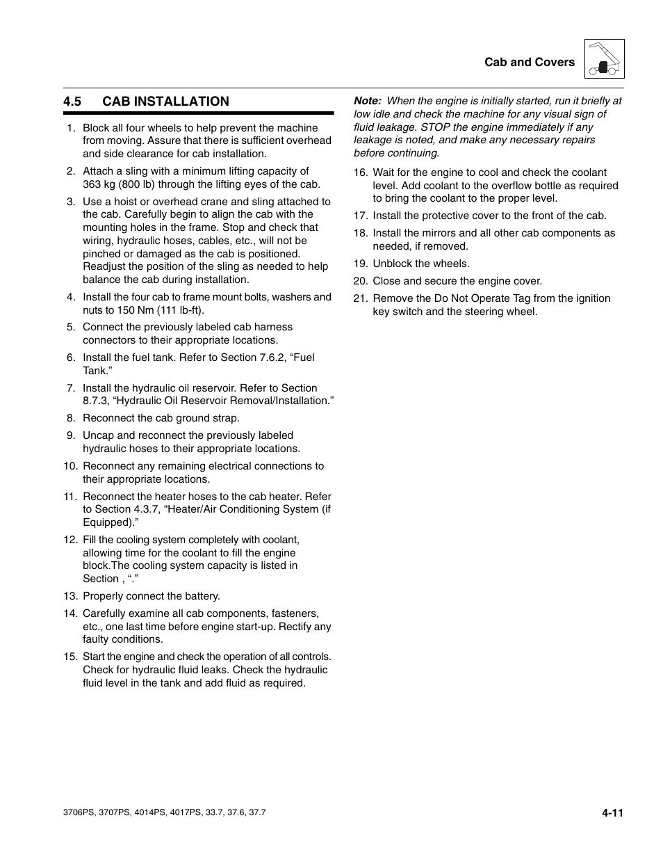 5 cab installation, Cab installation | JLG 4017PS Service Manual User Manual | Page 95 / 264