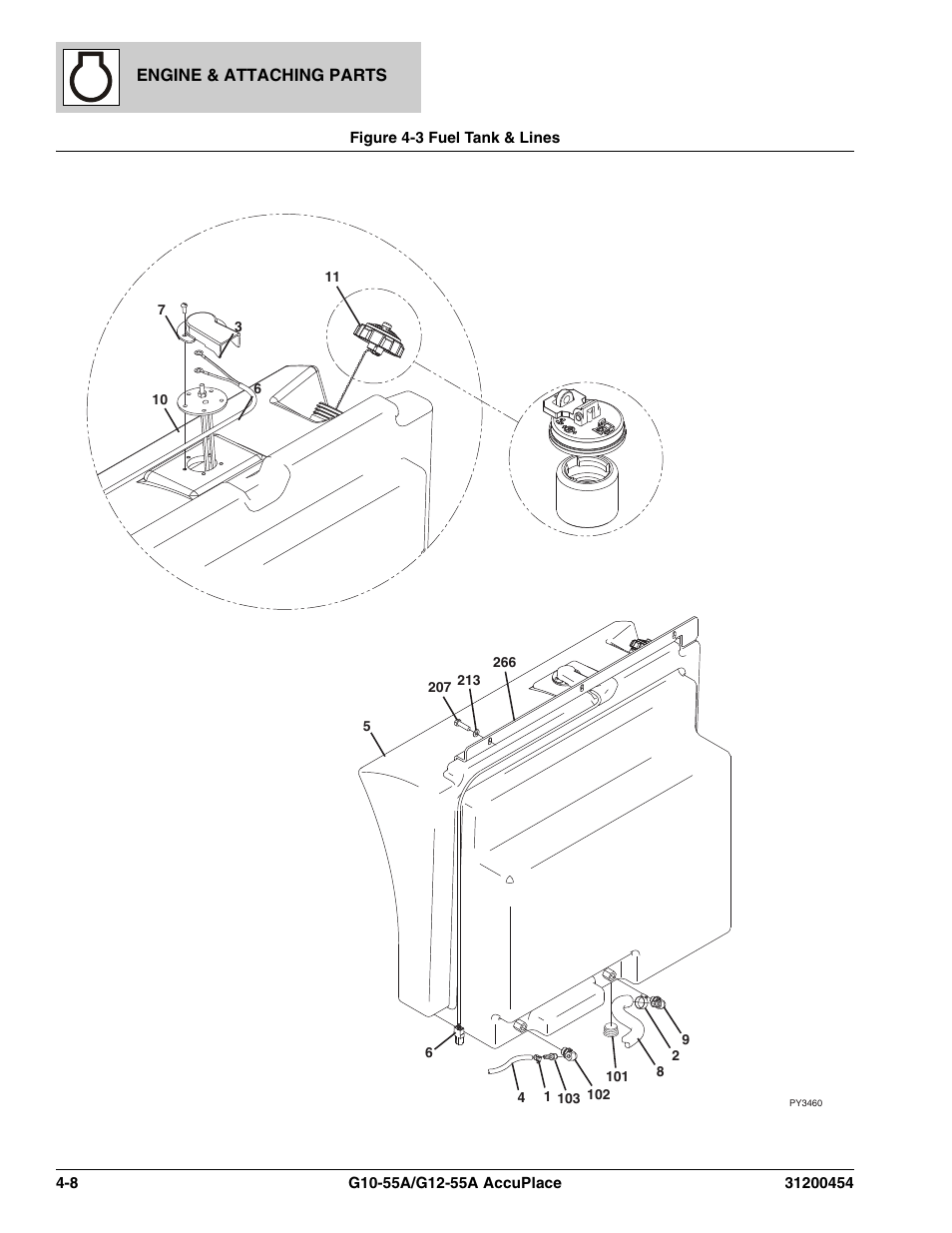 Figure 4-3 fuel tank & lines, Fuel tank & lines -8 | JLG G12-55A AccuPlace Parts Manual User Manual | Page 104 / 336