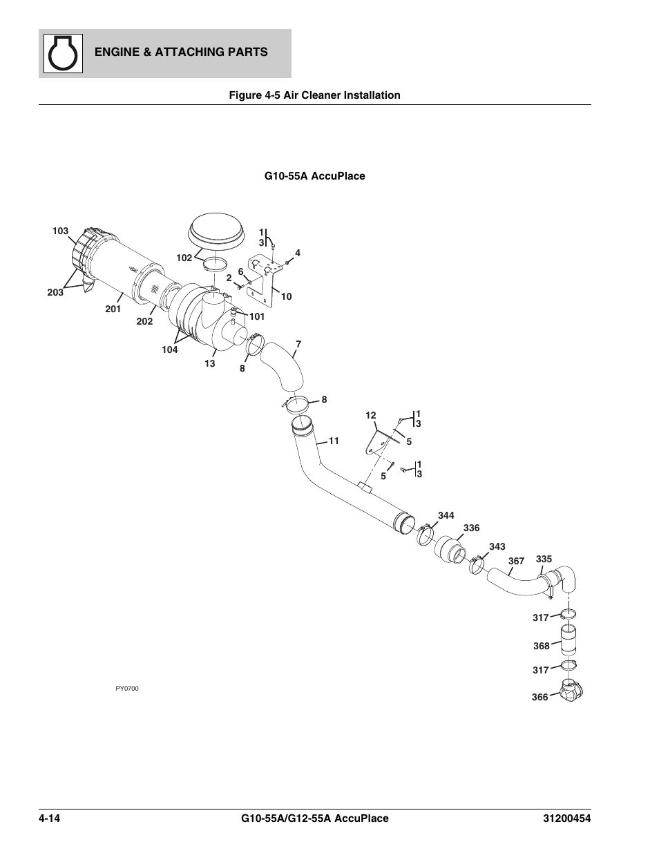 Figure 4-5 air cleaner installation, Air cleaner installation -14, Figure 4-5 | JLG G12-55A AccuPlace Parts Manual User Manual | Page 110 / 336