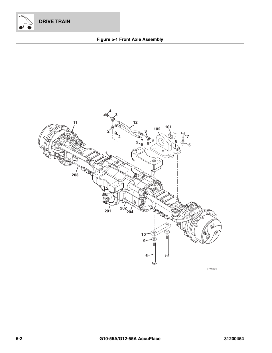 Figure 5-1 front axle assembly, Front axle assembly -2 | JLG G12-55A AccuPlace Parts Manual User Manual | Page 146 / 336