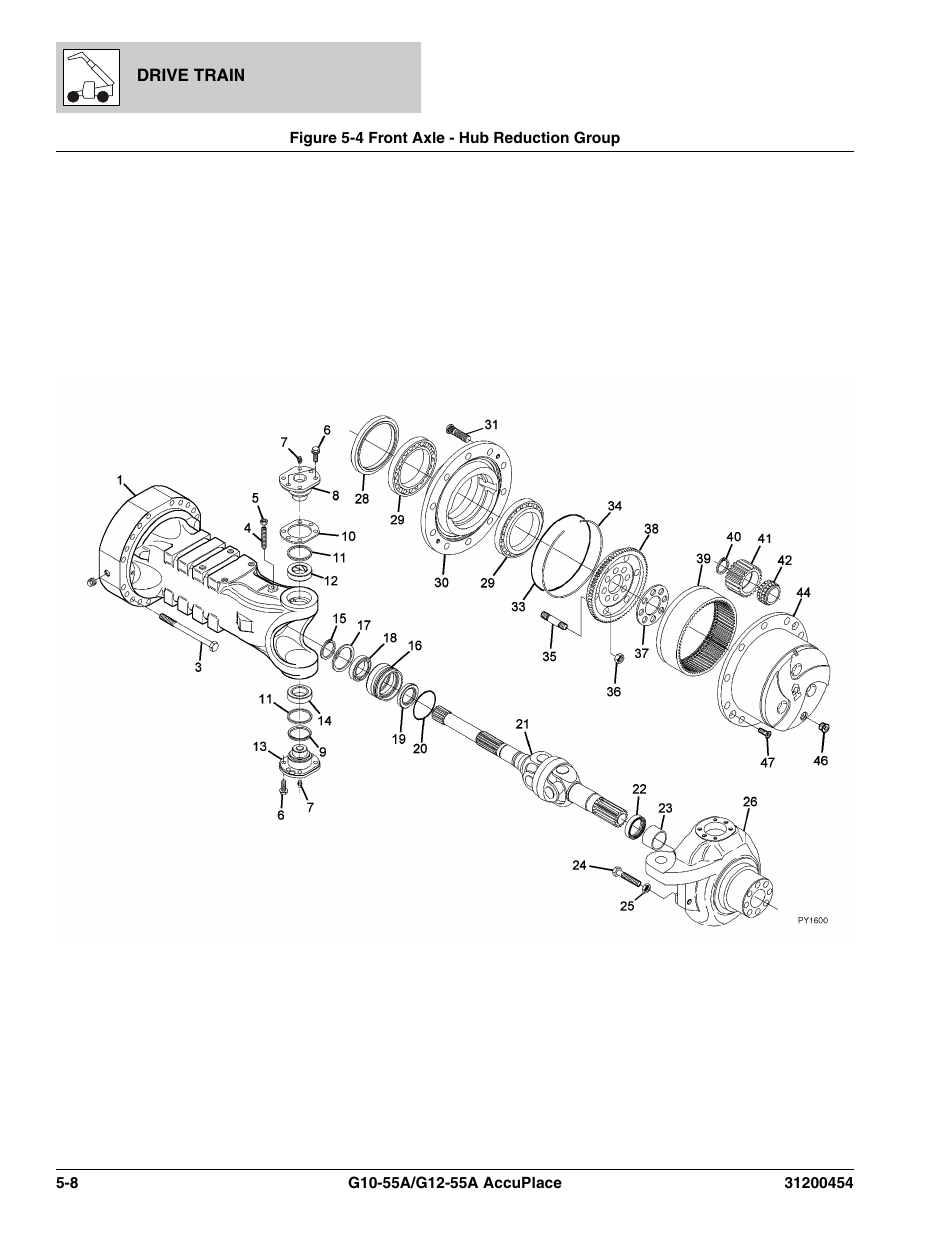 Figure 5-4 front axle - hub reduction group, Front axle - hub reduction group -8, Oup, (see figure 5-4 for details) | JLG G12-55A AccuPlace Parts Manual User Manual | Page 152 / 336