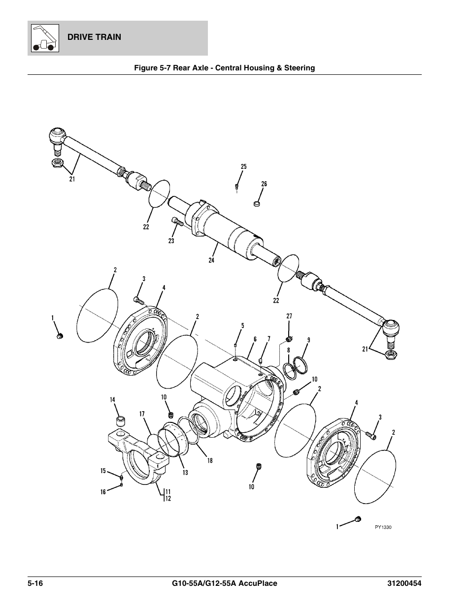 Figure 5-7 rear axle - central housing & steering, Rear axle - central housing & steering -16, Oup, (see figure 5-7 for details) | JLG G12-55A AccuPlace Parts Manual User Manual | Page 160 / 336