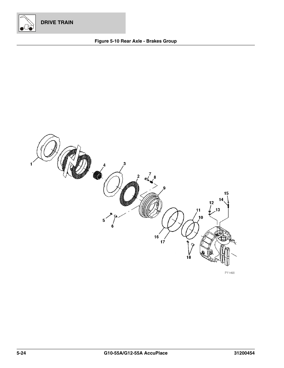 Figure 5-10 rear axle - brakes group, Rear axle - brakes group -24, Oup, (see figure 5-10 for details) | JLG G12-55A AccuPlace Parts Manual User Manual | Page 168 / 336