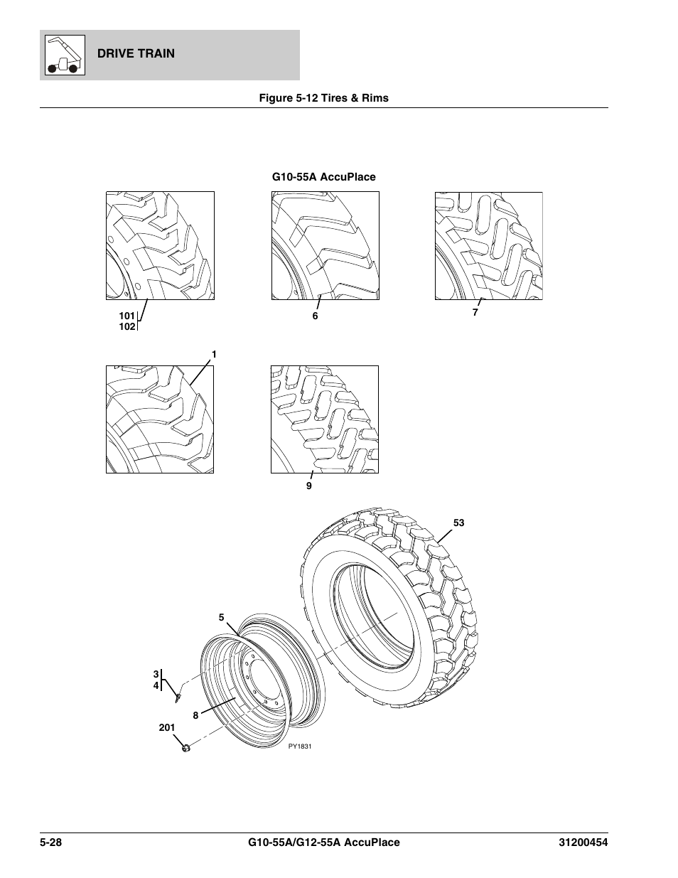 Figure 5-12 tires & rims, Tires & rims -28 | JLG G12-55A AccuPlace Parts Manual User Manual | Page 172 / 336