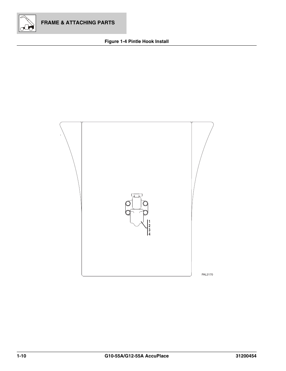 Figure 1-4 pintle hook install, Pintle hook install -10, See figure 1-4 for details) | JLG G12-55A AccuPlace Parts Manual User Manual | Page 18 / 336