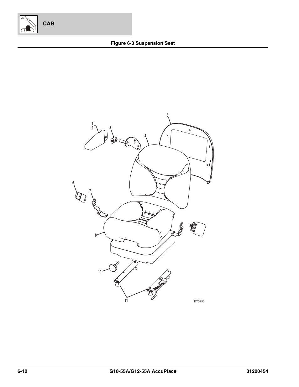 Figure 6-3 suspension seat, Suspension seat -10, T, (see figure 6-3 for details) | JLG G12-55A AccuPlace Parts Manual User Manual | Page 188 / 336